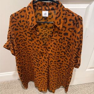 CAbi Animal Print Blouse in Brown and Black